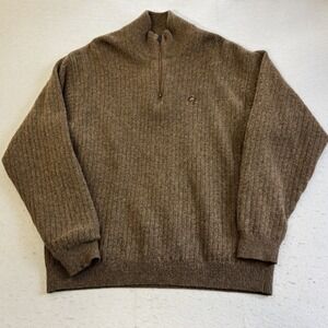 ProQuip Quarter Zip Sweater Mens L Brown Good Lambswool Blend Lined Ribbed Knit